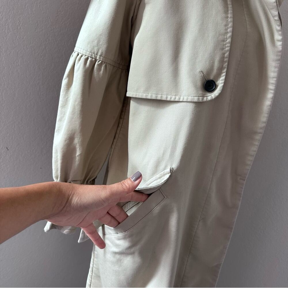 Joie Puff Sleeve Cotton Trench Coat Jacket Classic Beige Long Button-Front - Picture 12 of 14